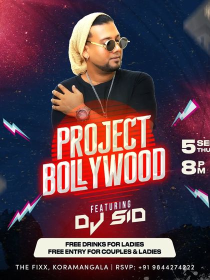 A poster for 'Project Bollywood', a recurring themed night that's always a hit.