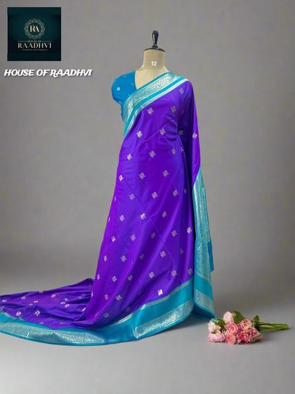 Another affordable soft silk saree in a stunning royal blue and sky blue combination, also priced at 1990.