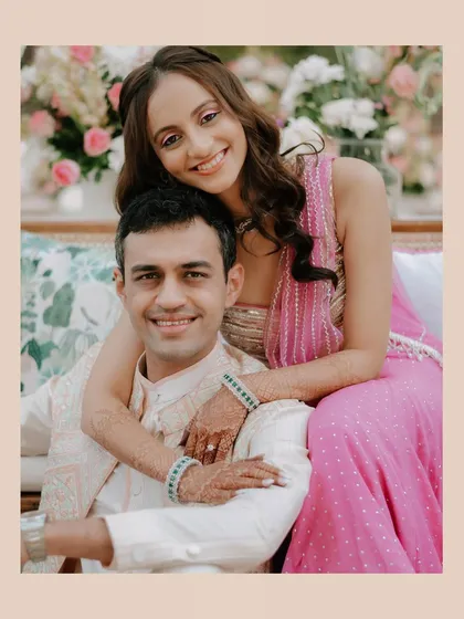 A sweet, relaxed portrait of Saloni and Kanav during their Khimsar shoot. This shows a softer, more intimate side to a grand destination wedding.