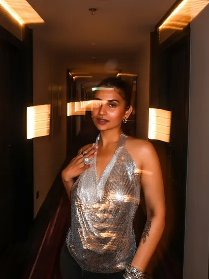 A portrait with light trails from the hallway shoot. It's a simple but effective creative photography technique.
