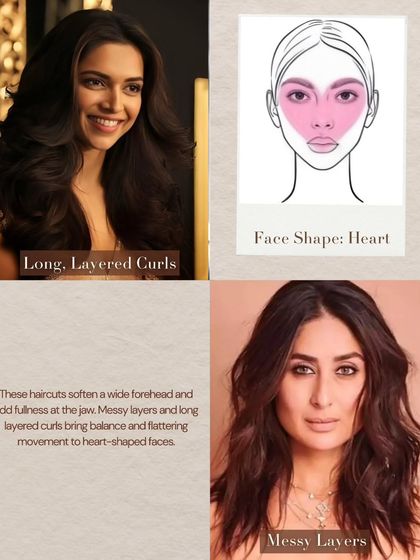 For heart shaped faces, I recommend styles that soften a wider forehead and add fullness at the jaw. Messy layers or long, layered curls bring beautiful balance and movement.