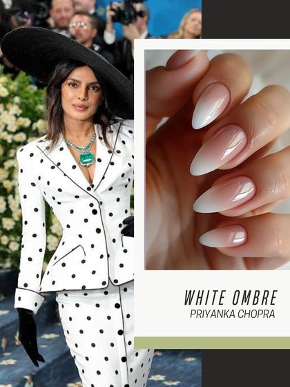 A classic white ombré, inspired by Priyanka Chopra's elegant style. This timeless look is perfect for brides or any special occasion.