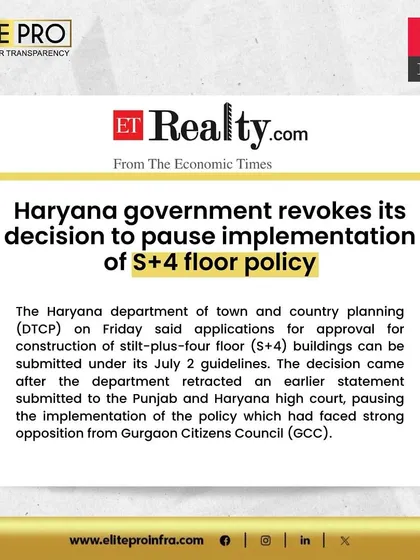 We keep our clients informed about important policy changes, like this ET Realty update on the Haryana government's S+4 floor policy. This decision boosts homebuyer confidence and increases the availability of quality homes.