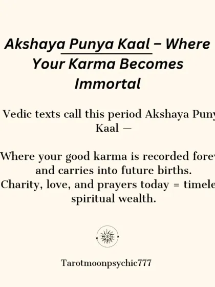 Vedic texts call this period 'Akshaya Punya Kaal,' a time when your good karma becomes immortal. Acts of charity, love, and prayer performed today build timeless spiritual wealth for future births.