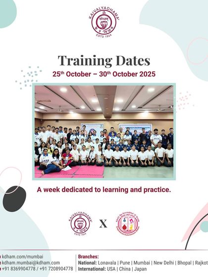 A poster announcing a week-long training event, featuring a group photo of past participants. This highlights my ongoing workshops and training programs that bring together large groups for intensive learning.