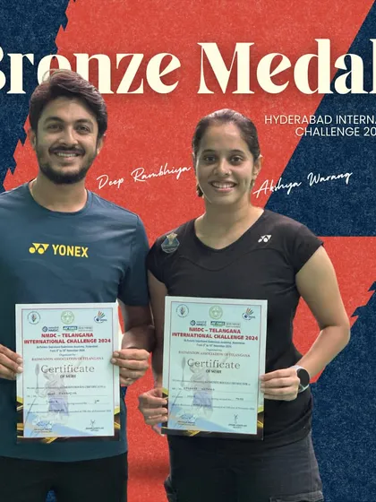A proud moment for India. Deep Rambhiya and Akshaya Warang with their bronze medals at the Hyderabad International Challenge 2024, showcasing their skill on the international circuit.