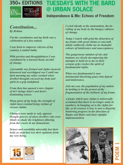 "Constitution..." by Robins, the very first poem from our "Independence & Me" series. A thoughtful reflection on the ideals of a nation.