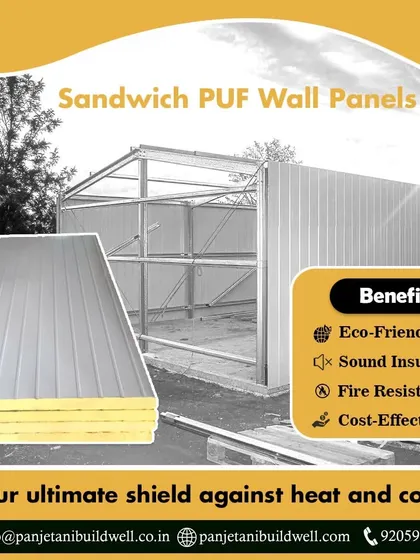 This is your ultimate shield against heat and cold. Our sandwich PUF wall panels offer eco-friendly sound insulation, fire resistance, and cost-effectiveness, making them a smart choice for any build.
