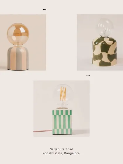 A flyer for our handmade ceramic lamp workshop, showcasing different styles and patterns you can create.