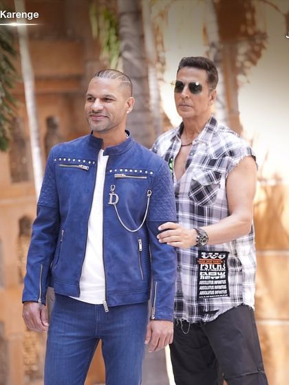 Another angle of the custom blue jacket I styled for Shikhar Dhawan for his episode with Akshay Kumar, highlighting the detailed craftsmanship and modern edge.