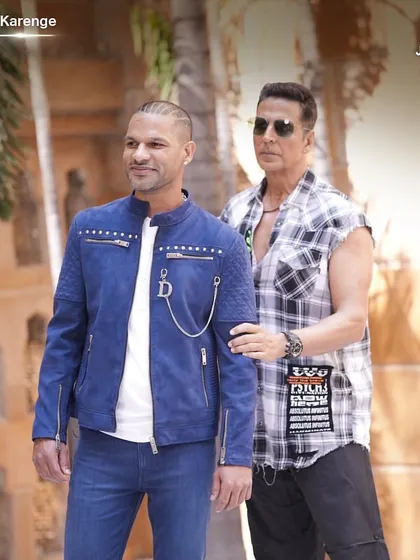 Another angle of the custom blue jacket I styled for Shikhar Dhawan for his episode with Akshay Kumar, highlighting the detailed craftsmanship and modern edge.