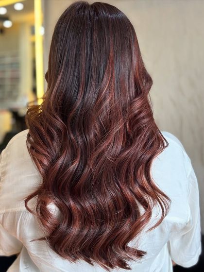 Another shot of the beautiful auburn makeover, showing its richness and shine.