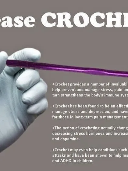 I always encourage people to try crochet for its amazing health benefits. It's a proven way to manage stress and anxiety by focusing your mind on a creative and repetitive motion.