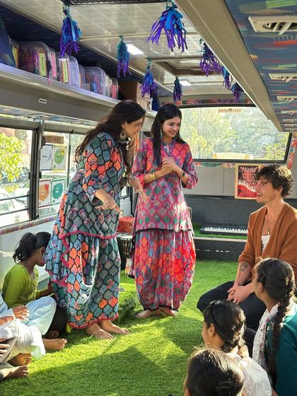 A moment of interaction between our co-founders and Shawn Mendes during the music session on our bus.