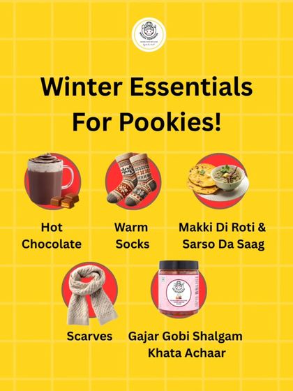 Here are our winter essentials for all the pookies. Along with hot chocolate and warm socks, our Gajar Gobi Shalgam Khata Achaar is a must-have.