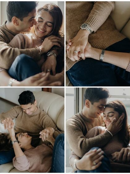 A collection of tender moments from their indoor session. Close-ups on hands, loving embraces, and playful interactions all build a beautiful story of their love.