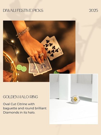 The Golden Halo Ring featured as a Diwali festive pick, perfect for adding a touch of golden sparkle to card parties and celebrations.