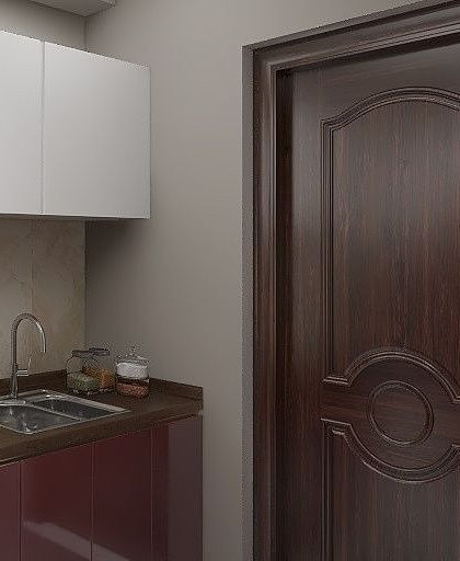 A compact dining area with an integrated bar unit. The design uses a neutral color palette with pops of color in the bar stools to make the space feel cozy and welcoming, while the open kitchen connection enhances the sense of space.