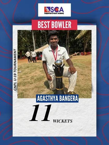 Agasthya Bangera, awarded the Best Bowler in the CNPL U-19 tournament, led our attack with skill and precision, taking 11 wickets in the series.