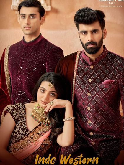 Embrace tradition with a modern twist. Our Indo-Western collection, featured here, blends rich fabrics and contemporary silhouettes for a unique expression of style.