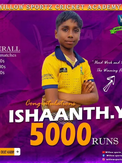 Celebrating Ishaanth.Y reaching the 5000-run milestone. This showcases the long-term development and success of players who train with us consistently.