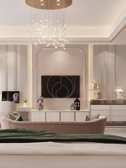 A beautifully appointed bedroom showcasing our signature style of quiet luxury. This space combines layered textures, a soothing color palette, and bespoke furniture to create a personal sanctuary for rest and relaxation.