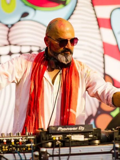 A moment from a Holi set, covered in colors but focused on the music. The energy of this festival is unmatched.