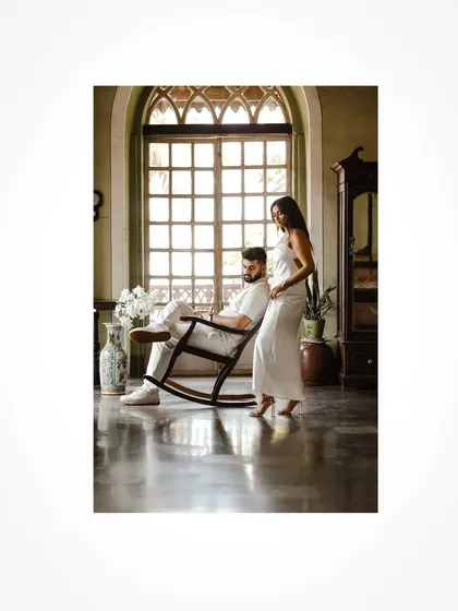 An intimate moment captured in a vintage Goan house. I love finding unique, character-filled locations for pre-wedding shoots that add a layer of storytelling to your photos.