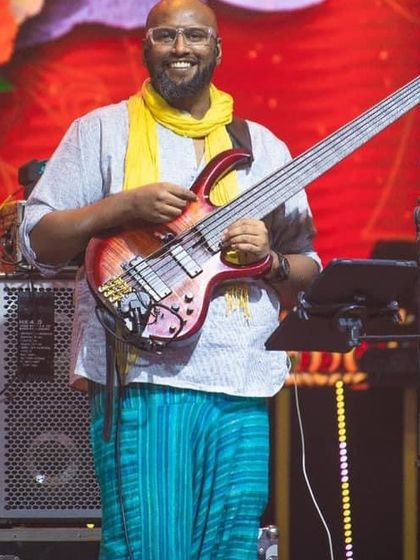 Our brilliant bassist Bruthuva Caleb, a constant source of energy and solid rhythm in our band.