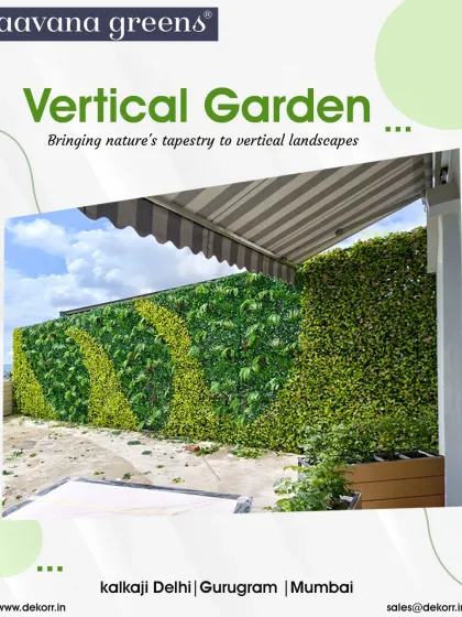 A large-scale vertical garden on a terrace wall, featuring a flowing, wave-like pattern. This custom design shows how we can use greenery to create artistic and unique landscapes.
