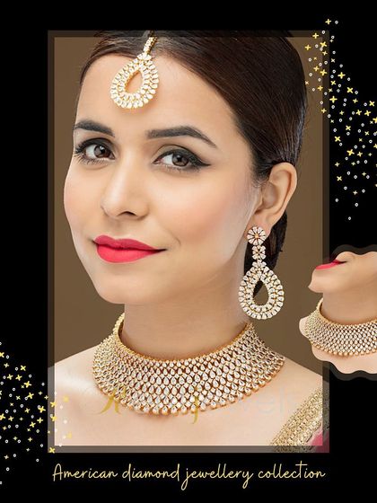 This chic and elegant choker set is crafted with high-quality American diamonds. It's a versatile piece that will make sure the focus is on you at your engagement or cocktail party.