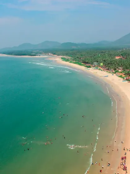 It’s not all mountains. I also run coastal treks in Gokarna where you hike from one beautiful beach to another. This aerial view shows the stunning coastline we explore, combining the thrill of hiking with the chill vibe of the beach.