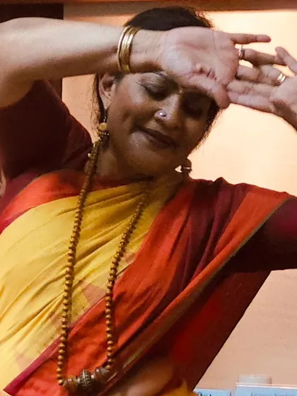 A moment of complete immersion in the character and story during the lec-dem, demonstrating the power of abhinaya.
