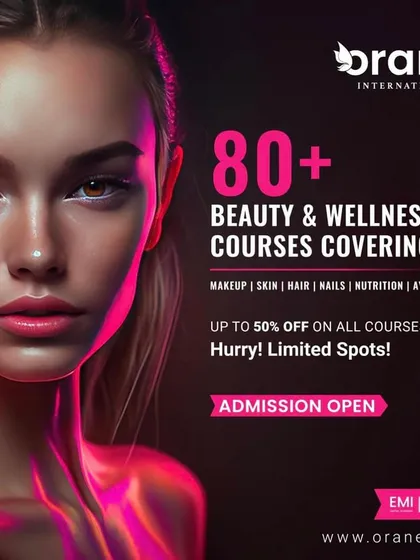 We offer over 80+ beauty and wellness courses with up to 50% off and 0% EMI options. This graphic highlights our commitment to making quality skill training accessible to everyone.