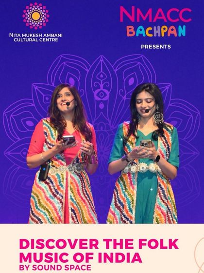 The official poster for our "Discover the Folk Music of India" workshop at NMACC Bachpan. It captures the vibrant, celebratory spirit of the event, inviting children to embark on a musical adventure.