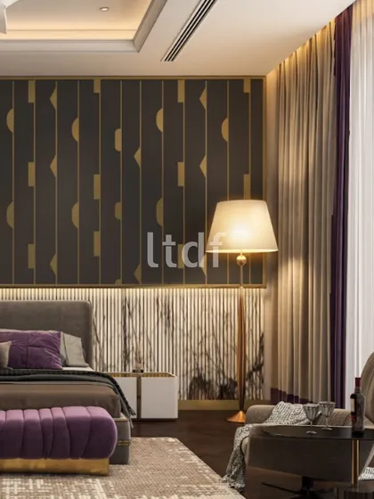 The best interiors hold your attention quietly and completely. We designed this bedroom with a focus on calm tones and layered textures, from the geometric wallpaper to the plush fabrics, crafting a space of mindful luxury that you don’t just see, but deeply feel.