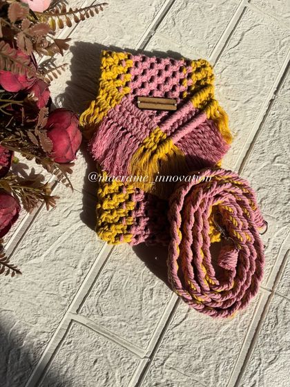 A vibrant and sunny combination of pink and yellow. This macrame sling bag just makes me happy looking at it.