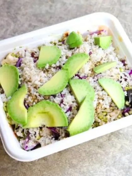 Our top-selling Avocado Millet Salad, topped with fresh, creamy avocado slices. This salad is a nutrient-dense option, combining wholesome millet with crisp vegetables for a light yet filling meal.