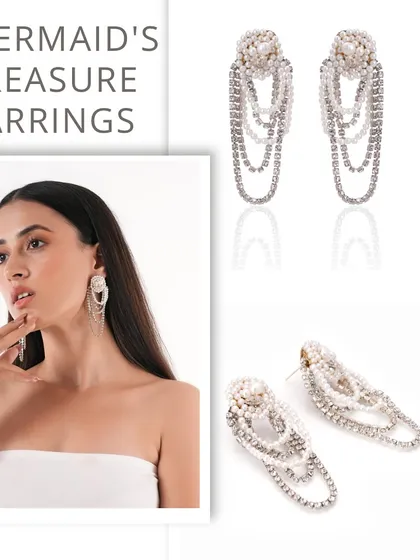 A full look at the Mermaid's Treasure Earrings, designed to catch the light and create a dazzling, fluid look.