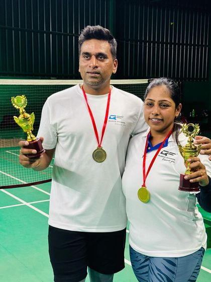 Taking our competitive spirit outside the gym. I am proud of our team for winning the mixed doubles title at a local badminton tournament, representing Quadz Fitness.