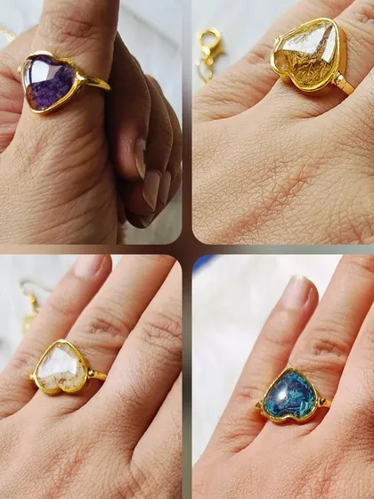 I can make rings in many colors from your flowers. Here are four different heart-shaped rings I created from a single bouquet, each with its own unique color and pattern.