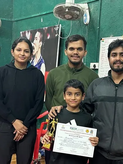 The coaching team celebrating with Ajinkya Desai after his silver medal win at the Maharashtra State Open Tournament.