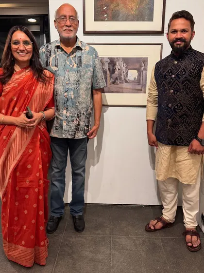 With esteemed guests at the exhibition where my award-winning painting was displayed.