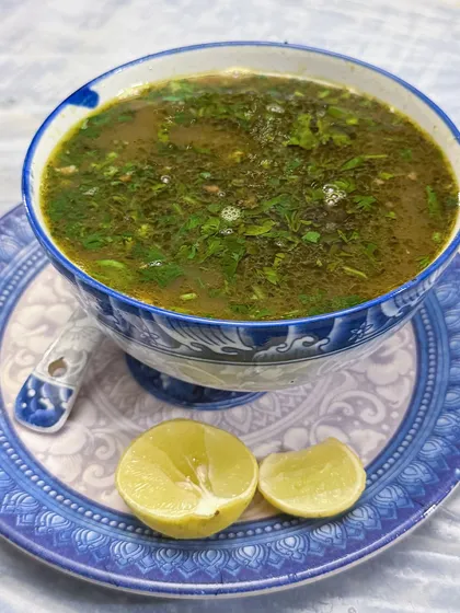 This is our iconic Yakhni soup, a Ramzan special. It's a light, warming broth, slow-cooked for hours and packed with flavour, perfect for breaking your fast.
