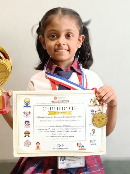 We are thrilled to congratulate Liya Antrolia from Gujarat for securing 1st Prize in Yogasana. Her bright smile, focus, and beautifully refined postures at such a young age truly set her apart as a young champion.
