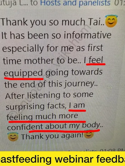 A first-time mother-to-be shares that she feels "equipped" and "much more confident" about her body after attending the webinar. This is exactly the feeling I hope to inspire in every mother.