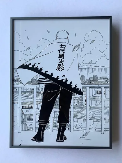 A full view of a framed Naruto panel. The floater style, where the art is set back from the frame, adds depth and a professional finish.