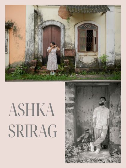 A diptych of individual portraits against the rustic, weathered walls of old Goan houses, before we headed to the beach. It adds a touch of local character to their story.
