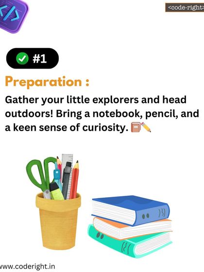 Step 1 of the nature hunt: Preparation. I instruct the little explorers to head outdoors with a notebook, pencil, and a keen sense of curiosity.