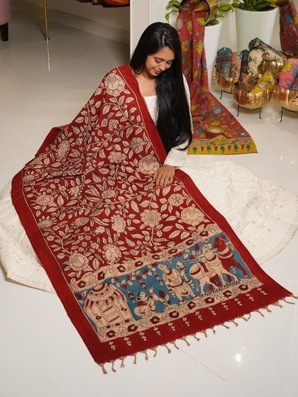 This is a glimpse into my Kalamkari Edition, featuring a wide array of hand-painted dupattas and fabrics from the Indralokam series. Each piece is a unique story, available for you to customize into your dream outfit.